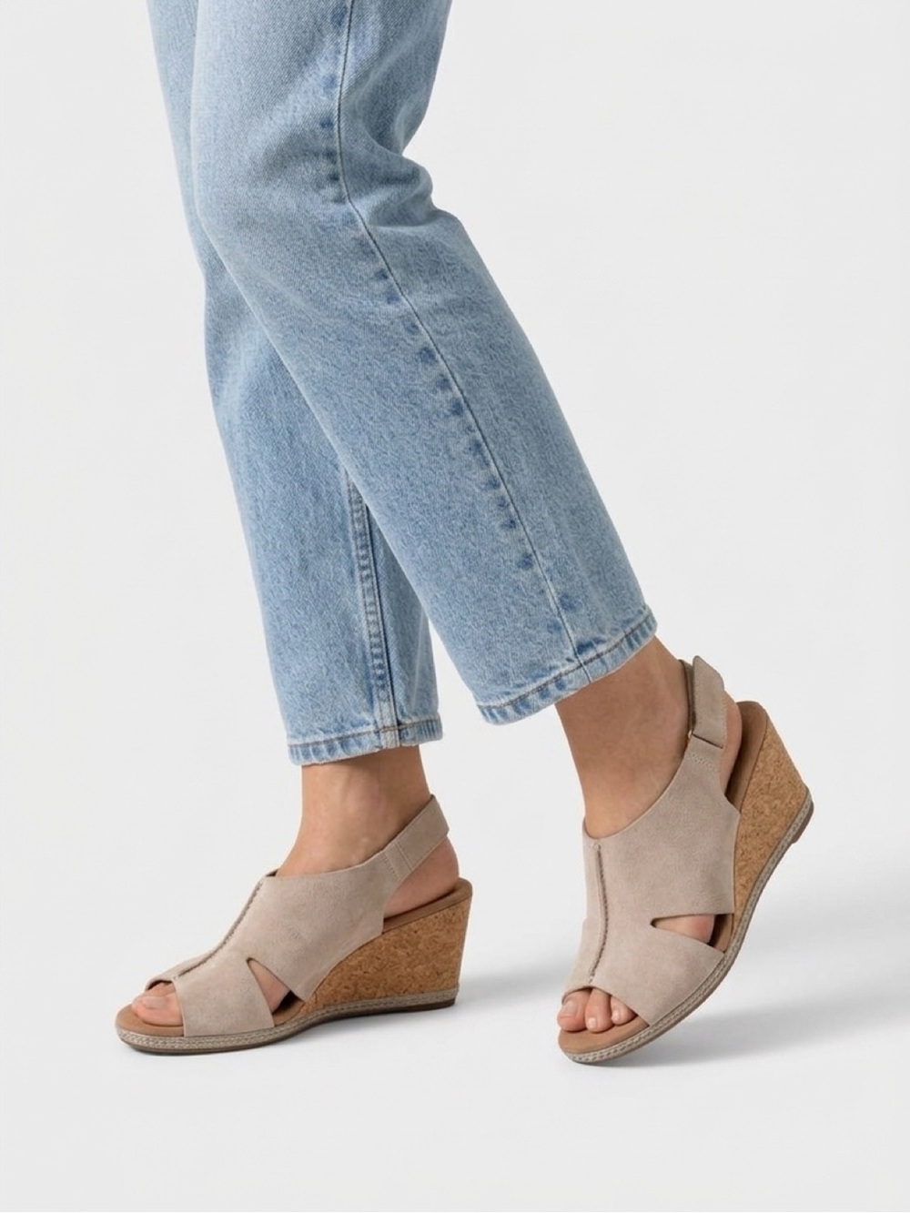 Clarks Taupe Suede Wedge Slingback Sandals
